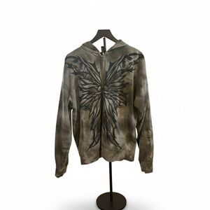 Butterfly Graphic Gray Hoodie Jacket